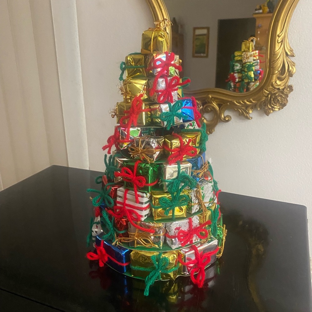 Festive Hand Crafted Foiled Wrap Presents Christmas Tree Decoration Vintage